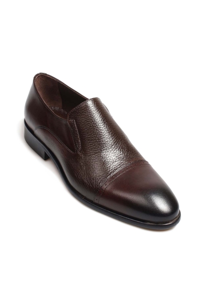 MirgeShoes Kahve Bağcıksız Erkek Klasik Kösele Ayakkabı İçi Dışı Hakiki Deri MRG01367131792
