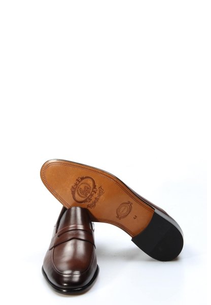 MirgeShoes Kahve Bağcıksız Erkek Klasik Kösele Ayakkabı İçi Dışı Hakiki Deri MRG019931310424