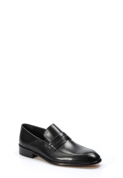 MirgeShoes Siyah Bağcıksız Erkek Klasik Kösele Ayakkabı İçi Dışı Hakiki Deri MRG0110231310424