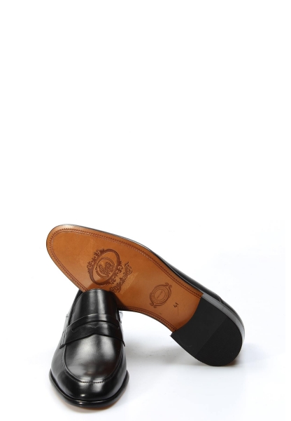 MirgeShoes Siyah Bağcıksız Erkek Klasik Kösele Ayakkabı İçi Dışı Hakiki Deri MRG0110231310424
