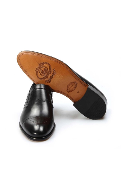 MirgeShoes Siyah Bağcıksız Erkek Klasik Kösele Ayakkabı İçi Dışı Hakiki Deri MRG0110231314621
