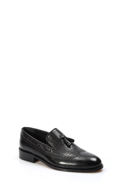 MirgeShoes Siyah Tokalı Erkek Klasik Kösele Ayakkabı İçi Dışı Hakiki Deri MRG01102313181019-1