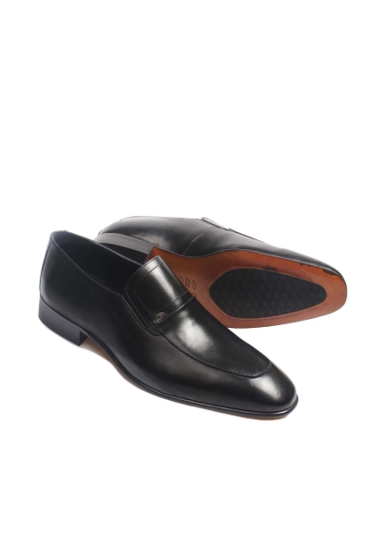 MirgeShoes Siyah Bağcıksız Erkek Klasik Kösele Ayakkabı İçi Dışı Hakiki Deri MRG0110401312518