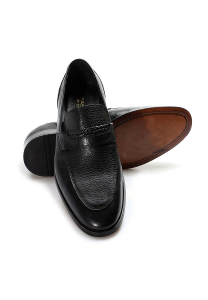 MirgeShoes Siyah Bağcıksız Erkek Klasik Kösele Ayakkabı İçi Dışı Hakiki Deri MRG011062131518