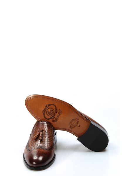 MirgeShoes Taba Tokalı Erkek Klasik Kösele Ayakkabı İçi Dışı Hakiki Deri MRG01102313181019-A