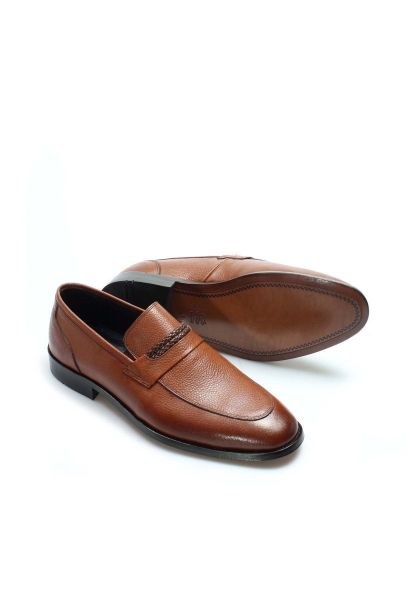 MirgeShoes Taba Bağcıksız Erkek Klasik Kösele Ayakkabı İçi Dışı Hakiki Deri MRG011062131518