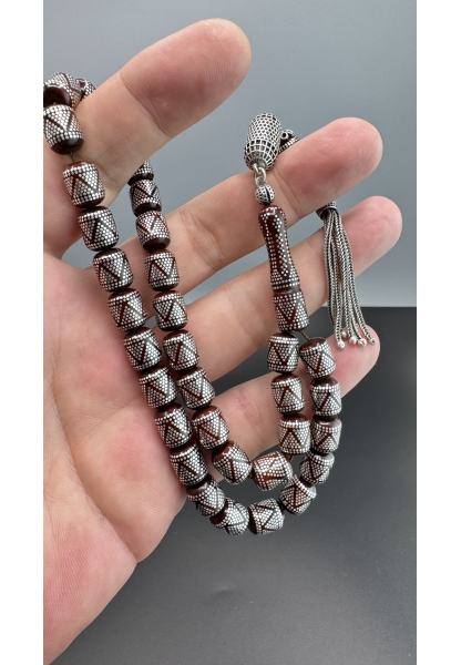 MirgeShoes Muhammed Serkan Coşkun Usta İşi Yoğun Gümüş Çakımlı Kuka Tesbih AHTES2179