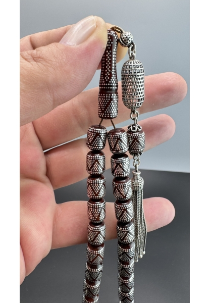 MirgeShoes Muhammed Serkan Coşkun Usta İşi Yoğun Gümüş Çakımlı Kuka Tesbih AHTES2179