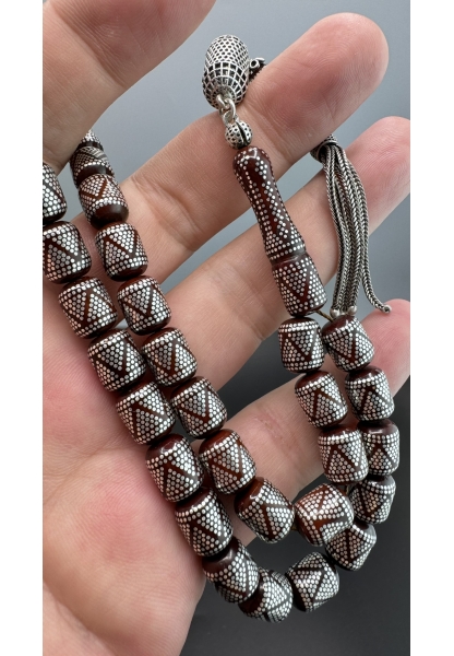 MirgeShoes Muhammed Serkan Coşkun Usta İşi Yoğun Gümüş Çakımlı Kuka Tesbih AHTES2179