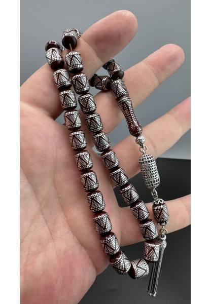 MirgeShoes Muhammed Serkan Coşkun Usta İşi Yoğun Gümüş Çakımlı Kuka Tesbih AHTES2179