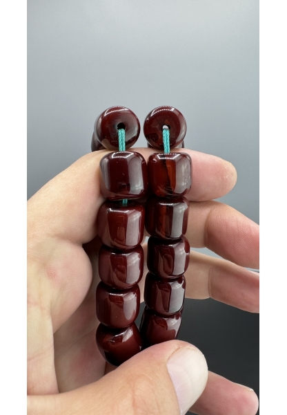 MirgeShoes Üst Düzey Eski Döküm Rüzgar Gülü Hareli Vişne 95 Gr Sıkma Kehribar Tesbih AHTES2160