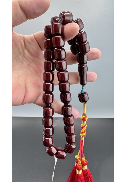 MirgeShoes Üst Düzey Eski Döküm Rüzgar Gülü Hareli Vişne 95 Gr Sıkma Kehribar Tesbih AHTES2160