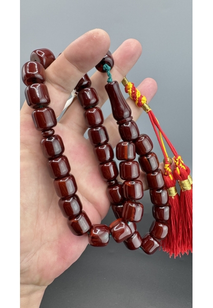 MirgeShoes Üst Düzey Eski Döküm Rüzgar Gülü Hareli Vişne 95 Gr Sıkma Kehribar Tesbih AHTES2160