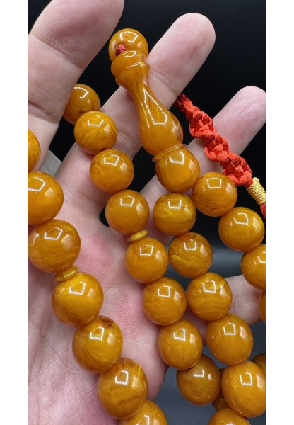 MirgeShoes Üst Düzey Firfirik Hareli Portakal 87 Gr Faturan Sıkma Kehribar Tespih AHTES2509