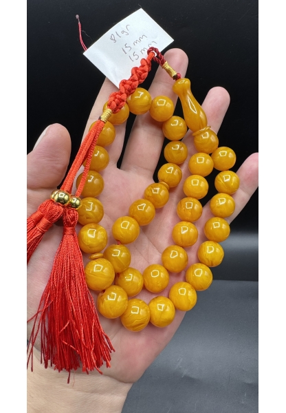 MirgeShoes Üst Düzey Koleksiyon Sarı 81 Gr Faturan Firfirik Sıkma Kehribar Tespih AHTES2515