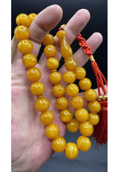 MirgeShoes Üst Düzey Koleksiyon Sarı 81 Gr Faturan Firfirik Sıkma Kehribar Tespih AHTES2515