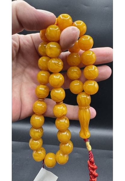 MirgeShoes Üst Düzey Koleksiyon Sarı 81 Gr Faturan Firfirik Sıkma Kehribar Tespih AHTES2515