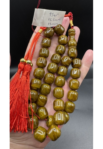 MirgeShoes Üst Düzey Koleksiyon Yeşil 95 Gr Faturan Firfirik Sıkma Kehribar Tespih AHTES2520