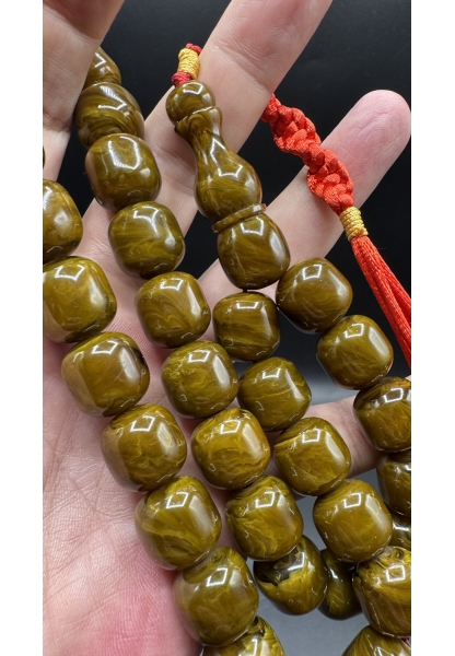 MirgeShoes Üst Düzey Koleksiyon Yeşil 95 Gr Faturan Firfirik Sıkma Kehribar Tespih AHTES2520