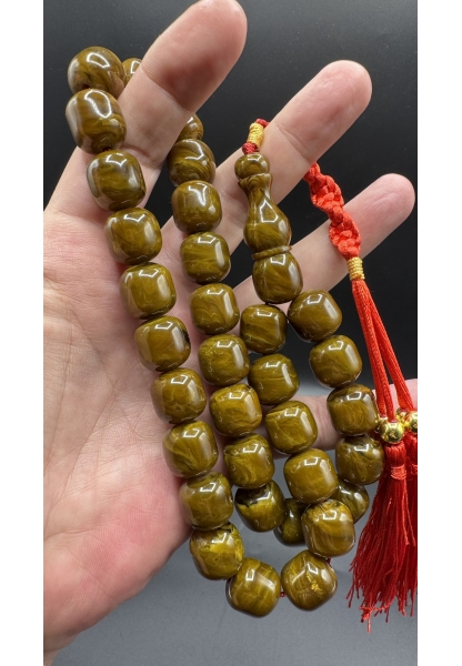 MirgeShoes Üst Düzey Koleksiyon Yeşil 95 Gr Faturan Firfirik Sıkma Kehribar Tespih AHTES2520