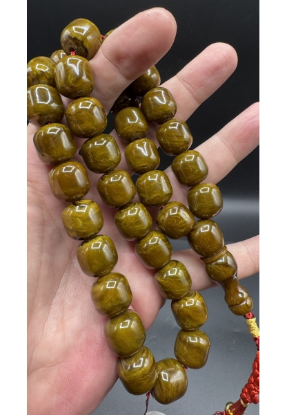 MirgeShoes Üst Düzey Koleksiyon Yeşil 95 Gr Faturan Firfirik Sıkma Kehribar Tespih AHTES2520