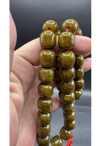 MirgeShoes Üst Düzey Koleksiyon Yeşil 96 Gr Faturan Firfirik Sıkma Kehribar Tespih AHTES2534