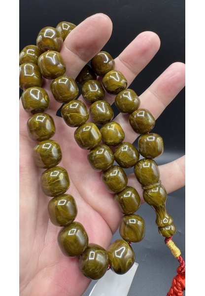 MirgeShoes Üst Düzey Koleksiyon Yeşil 96 Gr Faturan Firfirik Sıkma Kehribar Tespih AHTES2534