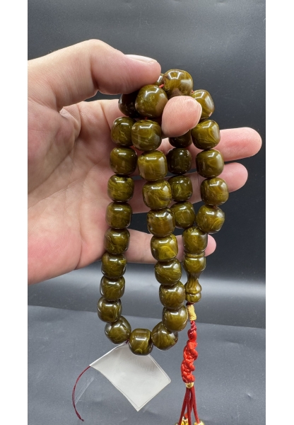 MirgeShoes Üst Düzey Koleksiyon Yeşil 96 Gr Faturan Firfirik Sıkma Kehribar Tespih AHTES2534