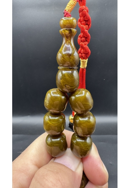 MirgeShoes Üst Düzey Koleksiyon Yeşil 96 Gr Faturan Firfirik Sıkma Kehribar Tespih AHTES2534