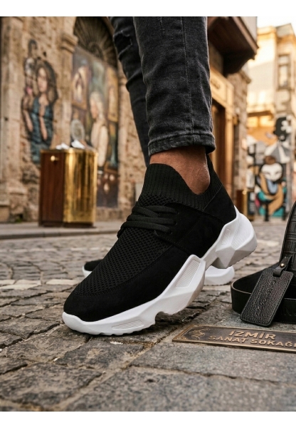 403 Yumuşak Triko Dokulu Yüksek Siyah Taban Spor Ayakkabı 