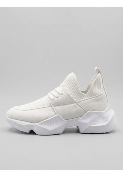 403 Yumuşak Triko Dokulu Yüksek Taban Beyaz Spor Ayakkabı 