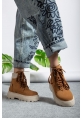 MirgeShoes Camel Bağcıklı Kadın Worker Bot Rahat Yüksek Kalın Taban MRG01062323