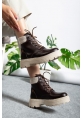 MirgeShoes Parlak Kahve Bağcıklı Kadın Worker Bot Rahat Yüksek Kalın Taban MRG01062323