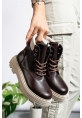 MirgeShoes Parlak Kahve Bağcıklı Kadın Worker Bot Rahat Yüksek Kalın Taban MRG01062323