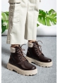 MirgeShoes Parlak Kahve Bağcıklı Kadın Worker Bot Rahat Yüksek Kalın Taban MRG01062323