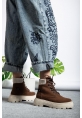 MirgeShoes Kahve Bağcıklı Kadın Worker Bot Rahat Yüksek Kalın Taban MRG01062323