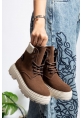 MirgeShoes Kahve Bağcıklı Kadın Worker Bot Rahat Yüksek Kalın Taban MRG01062323