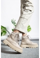 MirgeShoes Parlak Krem Bağcıklı Kadın Worker Bot Rahat Yüksek Kalın Taban MRG01062323
