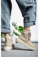 MirgeShoes Krem Bağcıklı Kadın Worker Bot Rahat Yüksek Kalın Taban MRG01062323