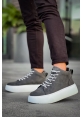 MirgeShoes Antrasit Bağcıklı Erkek Spor Bot Deri Rahat Yüksek Kalın Beyaz Taban Ant MRG01062328