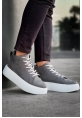MirgeShoes Antrasit Bağcıklı Erkek Spor Bot Deri Rahat Yüksek Kalın Beyaz Taban Ant MRG01062328