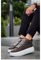 MirgeShoes Kahverengi Bağcıklı Erkek Spor Bot Deri Rahat Yüksek Kalın Beyaz Taban KHV MRG01062328