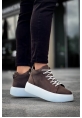 MirgeShoes Kahverengi Bağcıklı Erkek Spor Bot Deri Rahat Yüksek Kalın Beyaz Taban KHV MRG01062328