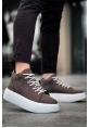 MirgeShoes Kahverengi Bağcıklı Erkek Spor Bot Deri Rahat Yüksek Kalın Beyaz Taban KHV MRG01062328