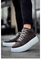 MirgeShoes Kahverengi Bağcıklı Erkek Spor Bot Deri Rahat Yüksek Kalın Beyaz Taban KHV MRG01062328