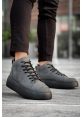 MirgeShoes Antrasit Bağcıklı Erkek Spor Bot Deri Rahat Yüksek Kalın Siyah Taban Ant MRG01062328