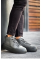 MirgeShoes Antrasit Bağcıklı Erkek Spor Bot Deri Rahat Yüksek Kalın Siyah Taban Ant MRG01062328