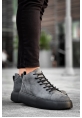 MirgeShoes Antrasit Bağcıklı Erkek Spor Bot Deri Rahat Yüksek Kalın Siyah Taban Ant MRG01062328