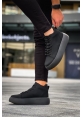 MirgeShoes Siyah Bağcıklı Erkek Spor Bot Deri Rahat Yüksek Kalın Siyah Taban SY MRG01062328