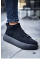 MirgeShoes Siyah Bağcıklı Erkek Spor Bot Süet Rahat Yüksek Kalın Siyah Taban SY MRG01062328
